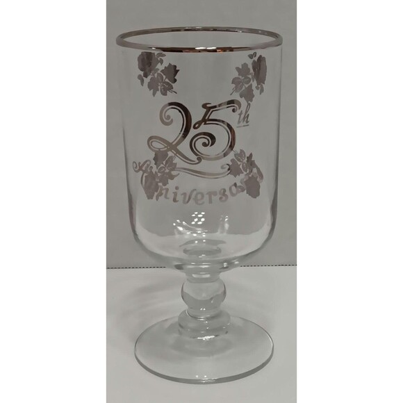 Vintage 25th Anniversary Silver Rim Goblet – Commemorative Glass Keepsake - Picture 1 of 4